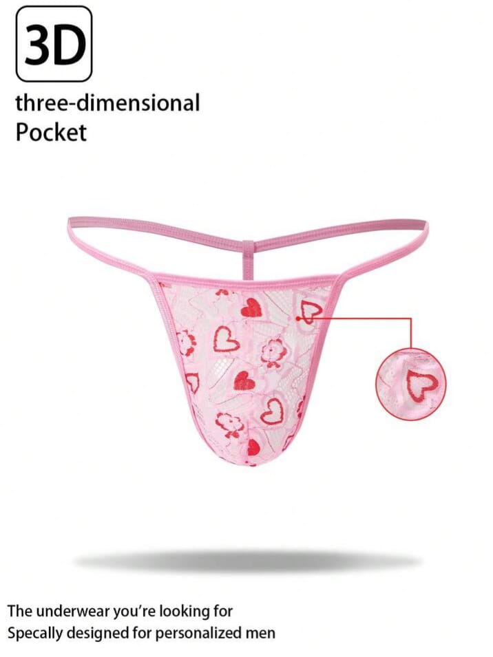 Men's Heart & Floral Print Lace Sexy Underwear